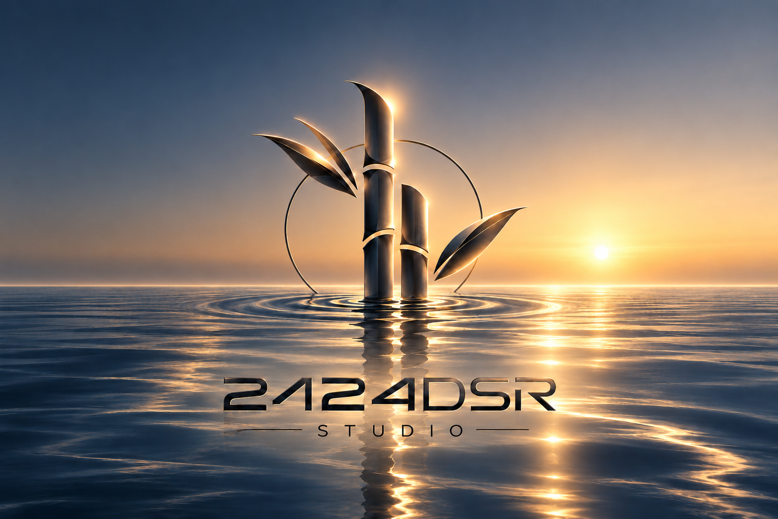 2424 DSR Studio — metallic bamboo emerging from still water
